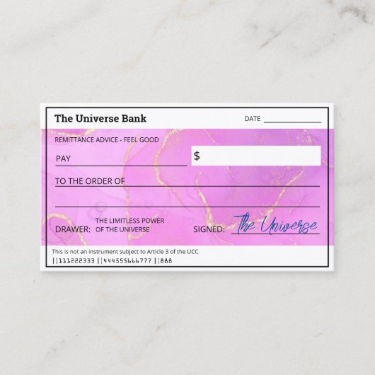 Blank Abundance Check Feminine Law of Attraction 名刺 (正面)