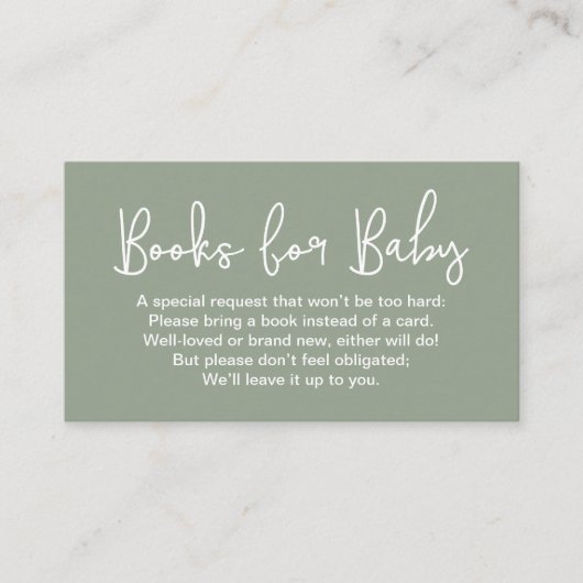 Blank back Sage Green Baby shower Book Request エンクロージャーカード (正面)