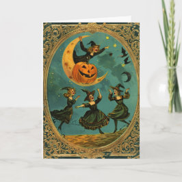 Blank Card Vintage Witches Dancing Around Moon 5x7 カード