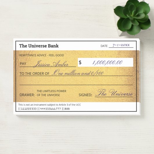 Blank Check Gold Law of Attraction Abundance ポストイット (オフィス)