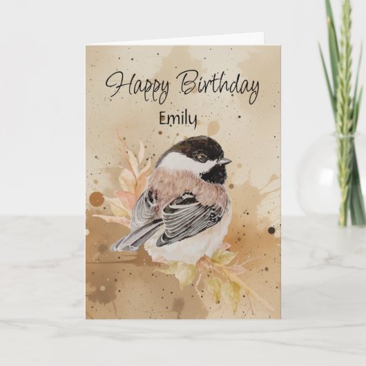 Blank Custom Name Birthday Chickadee Bird Nature カード (正面)