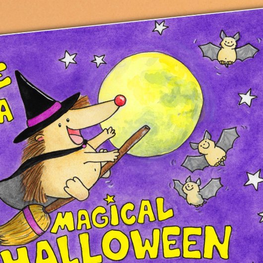 Blank Cute Halloween Hedgehog Witch  カード