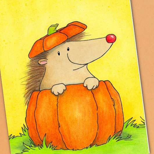 Blank Cute Hedgehog in Pumpkin Fall  カード