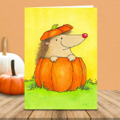 Blank Cute Hedgehog in Pumpkin Fall  カード