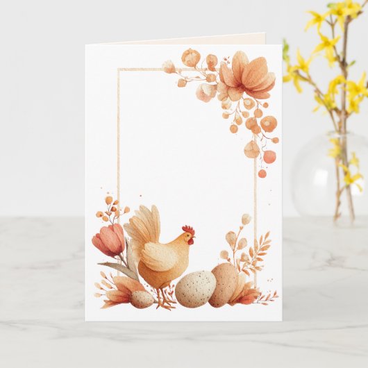Blank Easter  Greeting Card with Chicken カード (黄色い花)