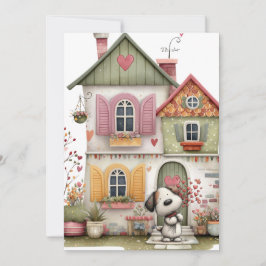 Blank Flat Card Cozy Cottage and Puppy シーズンカード