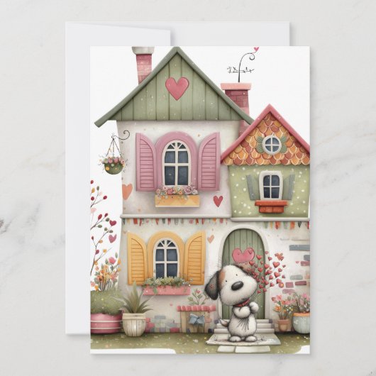 Blank Flat Card Cozy Cottage and Puppy シーズンカード (正面)