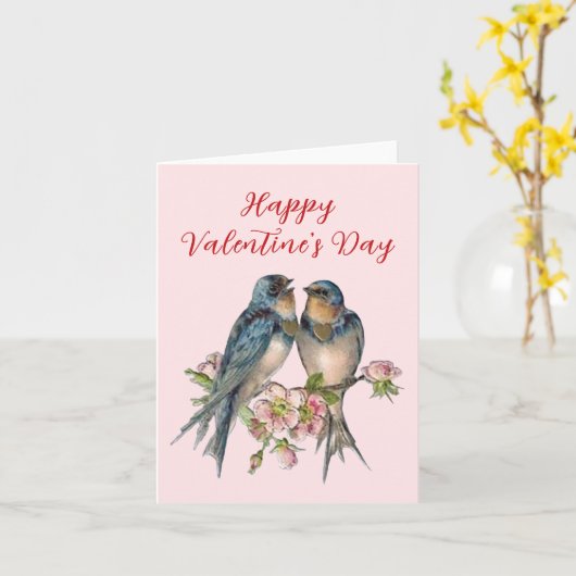 Blank Inside Blue Birds Valentine's Day Card カード (黄色い花)
