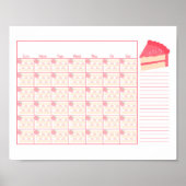 Blank Monthly Calendar Strawberry Cake Theme ポスター (正面)