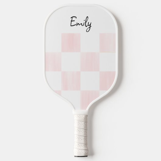 Blank Pink and White Checkerboard Personalized ピックルボールラケット (正面)