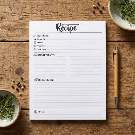 Blank Recipe Pages / Papers | Refill Minimalist ノートパッド
