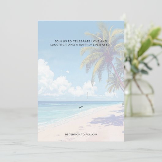 Blank Seaside Summer Blue Elegant Pretty Wedding  招待状 (スタンド正面)