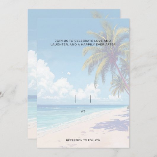 Blank Seaside Summer Blue Elegant Pretty Wedding  招待状 (正面/裏面)