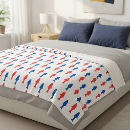 Blanket with red and blue fish, nautical design シェルパブランケット
