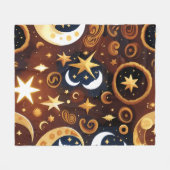 Blankets – Golden Ochre Celestial Moon Pattern フリースブランケット (正面(横))
