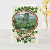 Blarneyの城のアイルランドの緑のシャムロック カード (黄色い花)