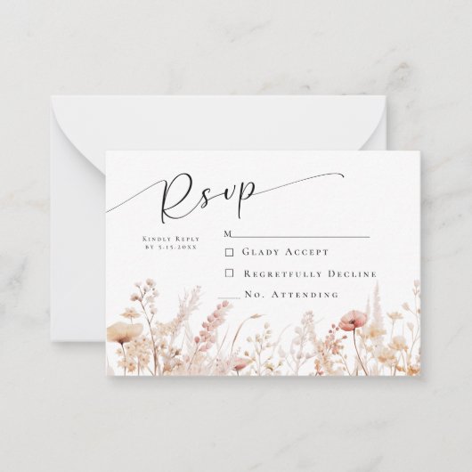 Blashing Wildflowers Wedding RSVP ノートカード (正面)