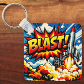 BLAST! レトロポップアートロケット爆発 キーホルダー (正面)