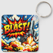 BLAST! レトロポップアートロケット爆発 キーホルダー (裏面)