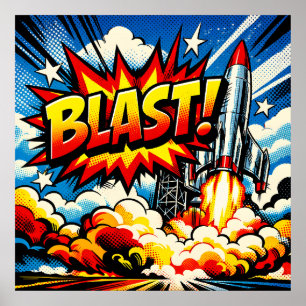 BLAST! レトロポップアートロケット爆発 ポスター