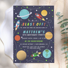 Blast Off! スペーステーマの誕生日パーティー 招待状