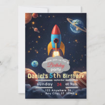 Blast Off 宇宙の誕生日パーティー招待状 | バースデ