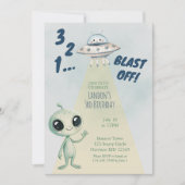 Blast Off Alien Boys Third Birthday 招待状 (正面)