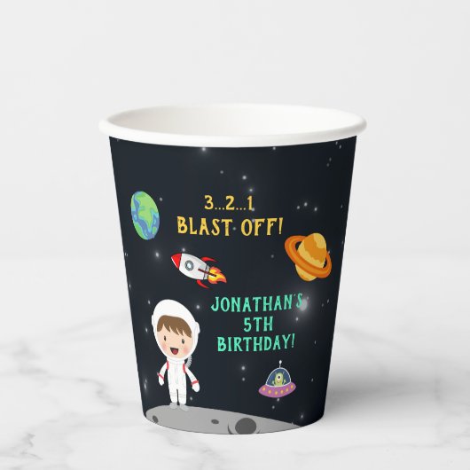 "Blast Off Astronaut - Space Birthday Party" 紙コップ (正面)
