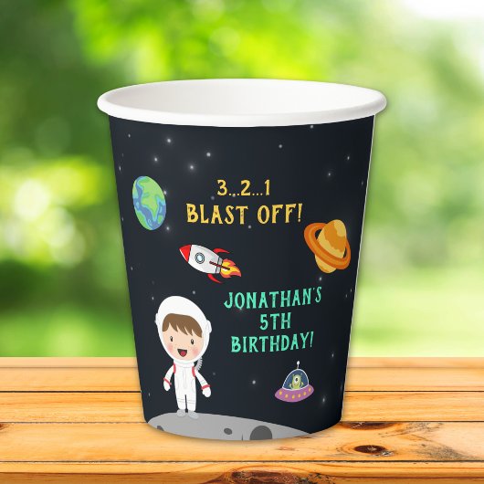 "Blast Off Astronaut - Space Birthday Party" 紙コップ