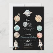 BLAST OFF BLACK SPACE AND PLANETS BIRTHDAY PARTY  招待状 (正面)