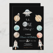 BLAST OFF BLACK SPACE AND PLANETS BIRTHDAY PARTY  招待状 (正面/裏面)