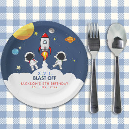 "Blast Off Funny Birthday Boy with Astronaut theme ペーパープレート