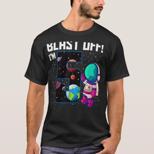 Blast Off I'm 5誕生日宇宙飛行士5宇宙パーティー Tシャツ (正面)