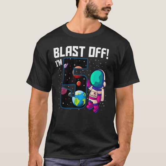 Blast Off I'm 5誕生日宇宙飛行士5宇宙パーティー Tシャツ (正面)