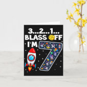 Blast Off I'm 7 Years Old 7th Birthday Spaceship A カード (黄色い花)