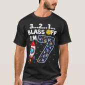 Blast Off I'm 7 Years Old 7th Birthday Spaceship A Tシャツ (正面)