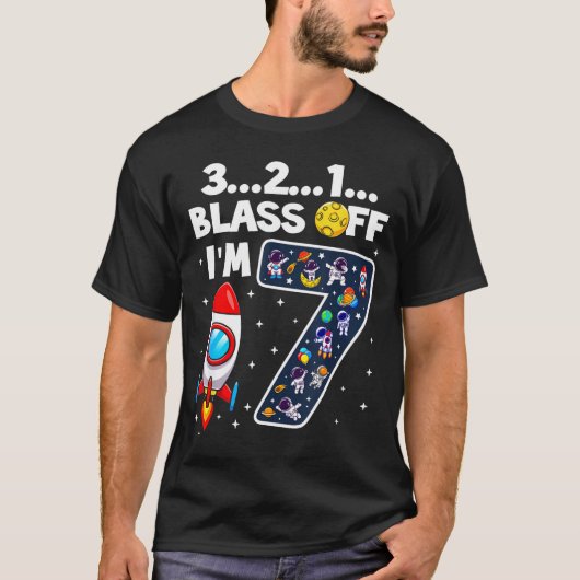 Blast Off I'm 7 Years Old 7th Birthday Spaceship A Tシャツ (正面)