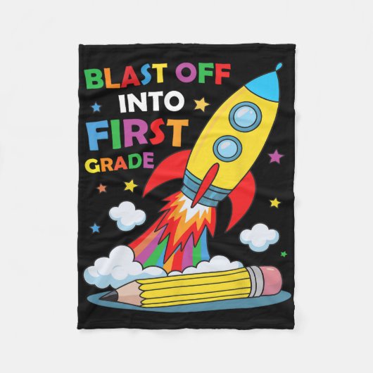 Blast Off Into 1st Grade First Day Of School フリースブランケット (正面)