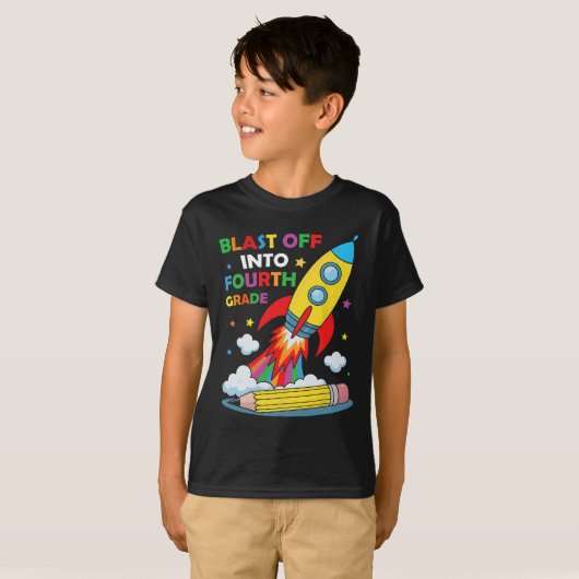 Blast Off Into Fourth Grade First Day Of School  Tシャツ (正面フル)