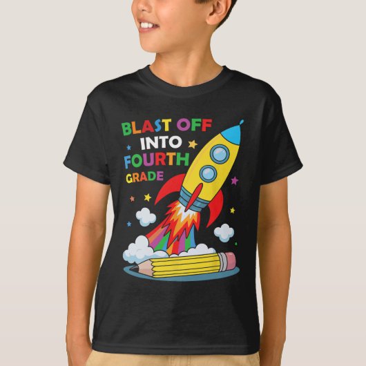 Blast Off Into Fourth Grade First Day Of School  Tシャツ (正面)