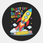 Blast Off Into Second Grade First Day Of School  ラウンドシール (正面)