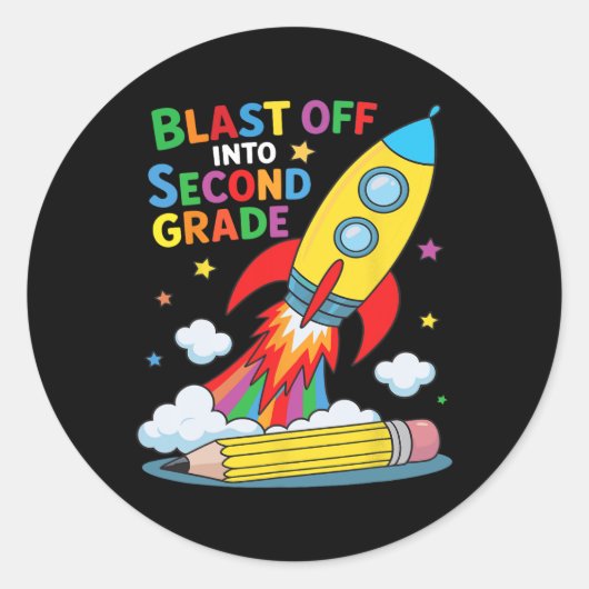 Blast Off Into Second Grade First Day Of School  ラウンドシール (正面)