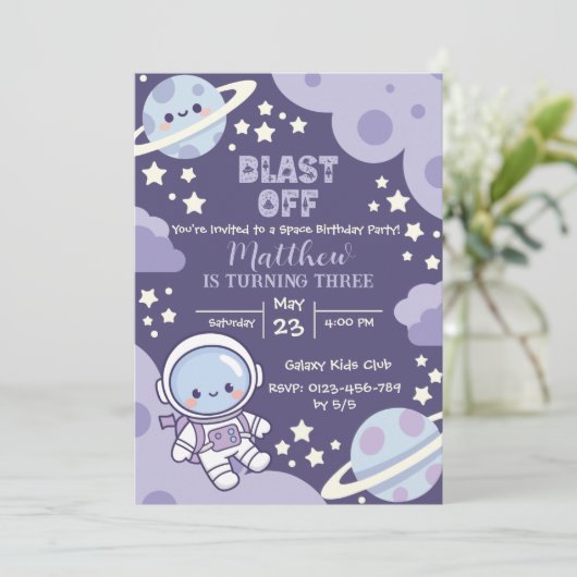 Blast Off Outer Space 3rd Birthday Boy 招待状 (スタンド正面)