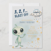 Blast Off Outer Space Boys Third Birthday 招待状 (正面)