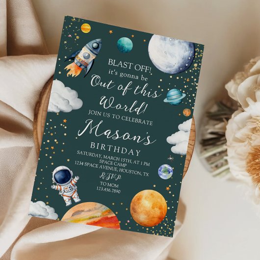Blast Off Rocket Astronaut Outer Space Birthday 招待状