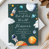 Blast Off Rocket Astronaut Outer Space Birthday 招待状