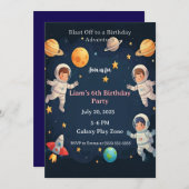 Blast Off Space Adventure Kids 6th Birthday Party 招待状 (正面/裏面)