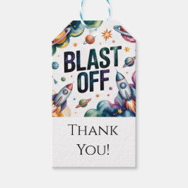 Blast Off Space Boy Astronaut Birthday Party ギフトタグ