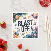 Blast Off Space Boy Astronaut Birthday Party スタンダードカクテルナプキン (インサイチュ)