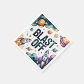 Blast Off Space Boy Astronaut Birthday Party スタンダードカクテルナプキン (角)